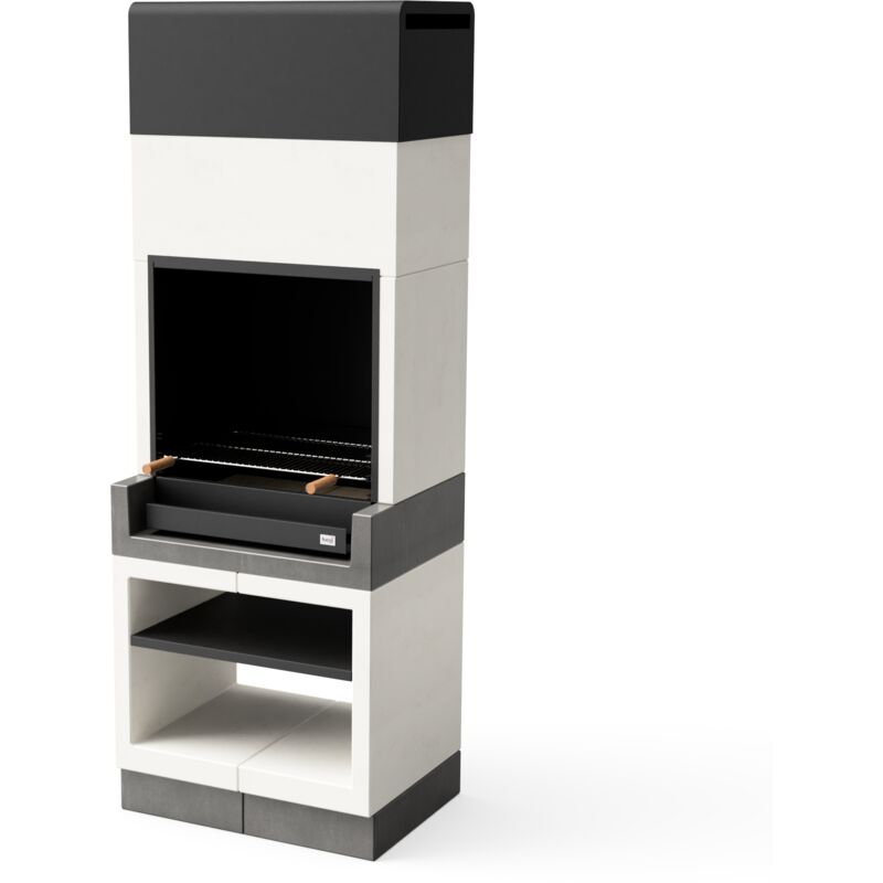 Tuozi - Barbecue fixe pour bois et charbon modèle kitaway (Gris/Blanc - 84 x 63 x 237 cm) ref: T00434 - Conception robuste et durable