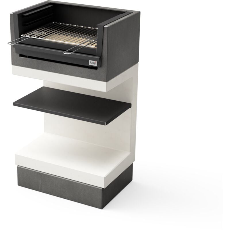 Tuozi - Barbecue fixe pour bois et charbon modèle kitaway mini grill (Gris/Blanc - 63 x 41,5 x 110 cm) ref: T00979 - Parfait pour petits espaces