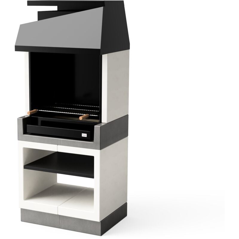 Barbecue fixe pour bois et charbon modèle kitaway otte (Gris/Blanc - 84 x 63 x 206 cm) ref: T00170 - Résistant et idéal jardin - Tuozi