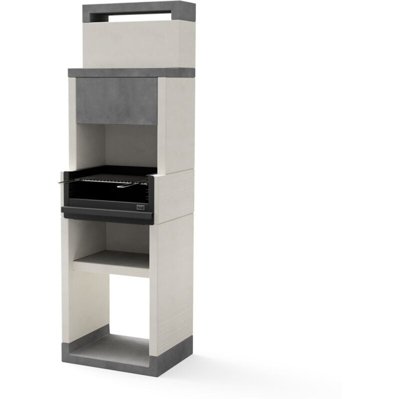 Tuozi - Barbecue fixe pour bois et charbon modèle venit flex hotte (Gris/Blanc - 59 x 47 x 197 cm) ref: T00154 - Conception robuste et durable