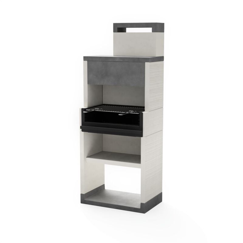 Tuozi - Barbecue fixe pour bois et charbon modèle venit flex plus hotte [f] (Gris/Blanc - 78 x 47 x 197 cm) ref: T00131 - Idéal jardin et extérieur