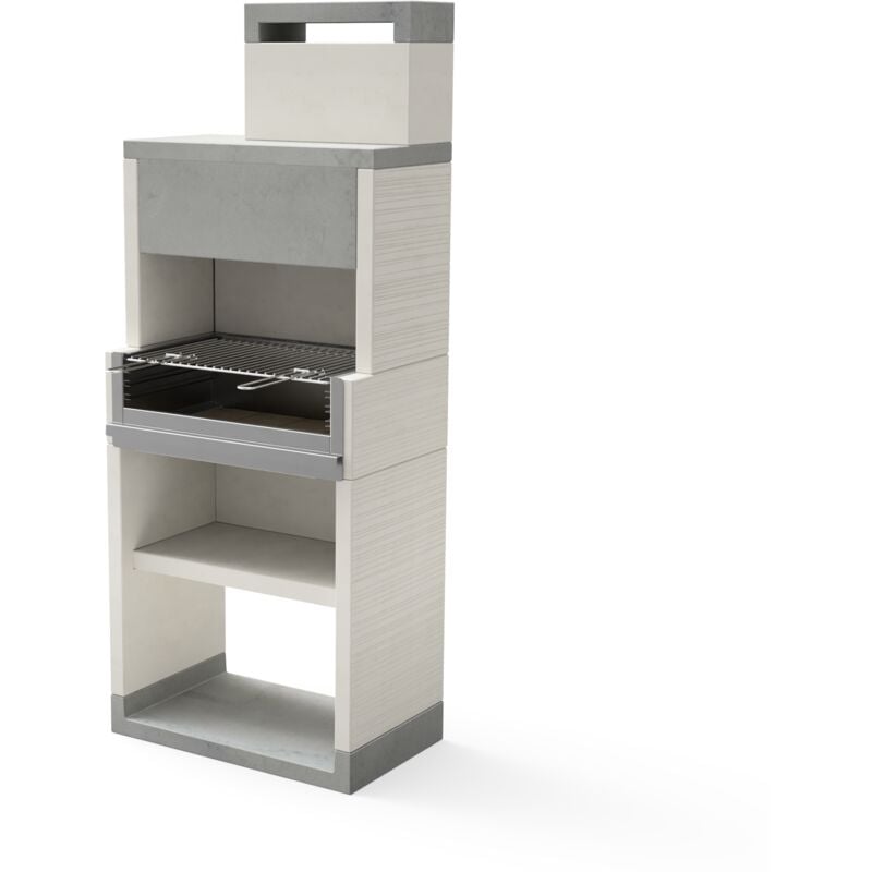 TUOZI - Barbecue fixe inox pour bois et charbon modèle VENIT FLEX PLUS HOTTE [F] (Gris/Blanc - 78 x 47 x 197 cm) REF: T00535 - Résistant aux