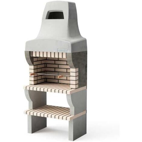 MOVELAR - Barbecue préfabriqué à bois et charbon de bois en béton réfractaire modèle Bailen Plus (Gris Beige - 86,5 x 58 x 220 cm) REF: 8887 - Barbecue en béton avec cheminée pour terrasse jardin