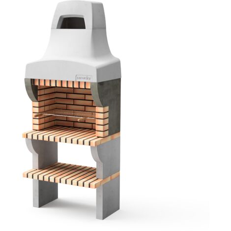 MOVELAR - Barbecue préfabriqué à bois et charbon de bois en béton réfractaire modèle Bailen Plus (Gris, Orange - 86,5 x 58 x 220 cm) REF: M00519 - Barbecue d’extérieur avec cheminée fixe pour jardin
