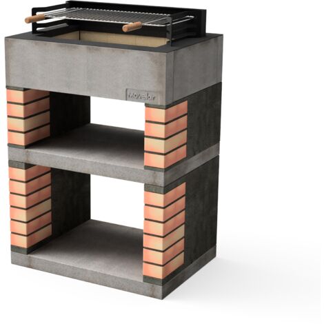 MOVELAR - Barbecue préfabriqué à bois et charbon de bois en béton réfractaire modèle Lima (Gris/Orange - 74 x 53 x 110 cm) REF: M00337 - Barbecue compact pour terrasse, jardin ou petit patio extérieur