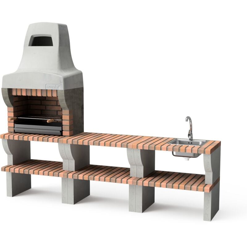 Maestro Ferretero - movelar - Barbecue préfabriqué à bois et charbon de bois Modèle pack 1 palermo (Gris / Terre cuite - 259 x 58 x 220 cm) ref :