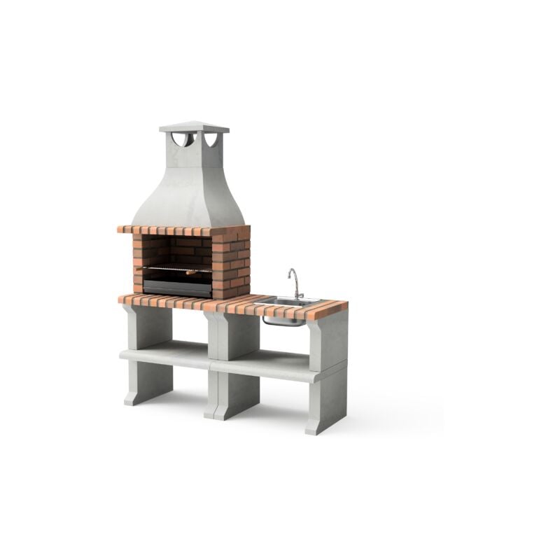 Maestro Ferretero - movelar - Barbecue préfabriqué à bois et charbon de bois Modèle pack 2 ragusa (Gris / Terre cuite - 152 x 58 x 207 cm) ref :