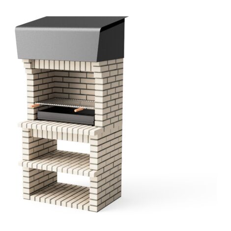 MOVELAR - Barbecue préfabriqué à bois et charbon de bois Modèle VOLTERRA (Gris / Beige - 94 x 70 x 213 cm) REF : M00925 - Usage Extérieur