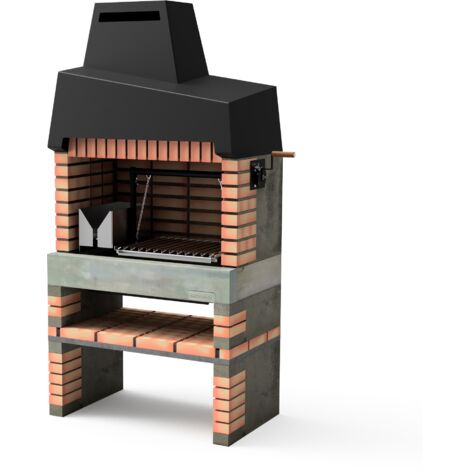 MOVELAR - Barbecue préfabriqué à bois et charbon en béton réfractaire modèle California Plus XL (Gris, Orange - 110 x 64 x 225 cm) REF: M00062 - Cuisine extérieure avec grille inox