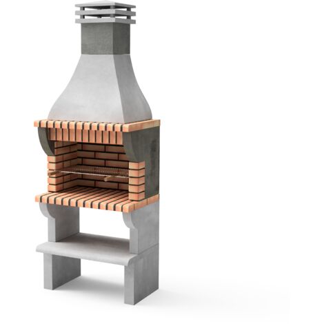 MOVELAR - Barbecue préfabriqué à bois et charbon en béton réfractaire modèle Maipu XL (Gris, Orange - 86,5 x 58 x 245 cm) REF: 3531/2 - Cuisine extérieure avec grille dentelée pour jardin ou terrasse