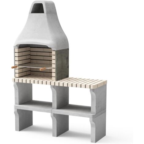 MOVELAR - Barbecue préfabriqué à bois et charbon en béton réfractaire modèle New Iberia Plus XL avec évier et support latéral (Gris, Beige - 128 x 47 x 190 cm) REF: M00467 - Cuisine extérieure jardin