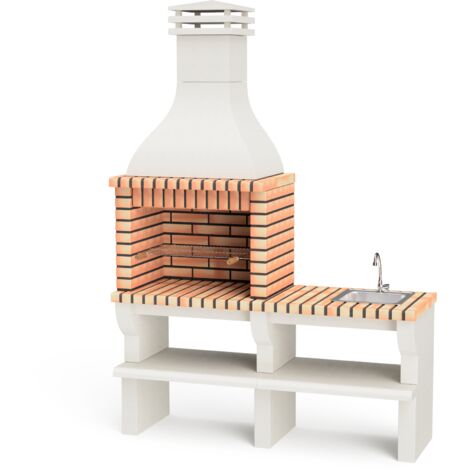 MOVELAR - Barbecue préfabriqué à bois et charbon en béton réfractaire Nevada Plus XL avec évier et support latéral (Gris/Orange - 166 x 60 x 238 cm) REF: 3534 - Cuisine extérieure pour jardin ou patio