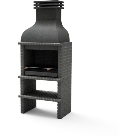 MOVELAR - Barbecue Préfabriqué à Bois et Charbon Modèle BBQ BENHADDOU PLUS avec Grill (Gris Foncé - 100 x 70 x 262 cm) REF : M01030 - Usage Extérieur