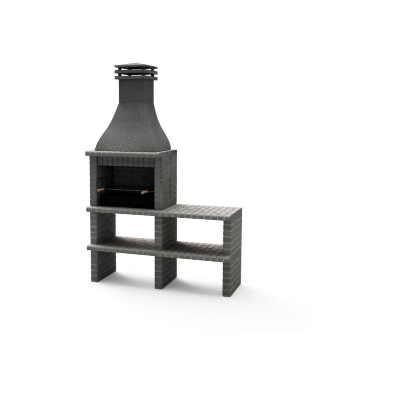Maestro Ferretero - movelar - Barbecue Préfabriqué à Bois et Charbon Modèle bbq khiva plus avec support latéral complet et avec Grill (Gris Foncé