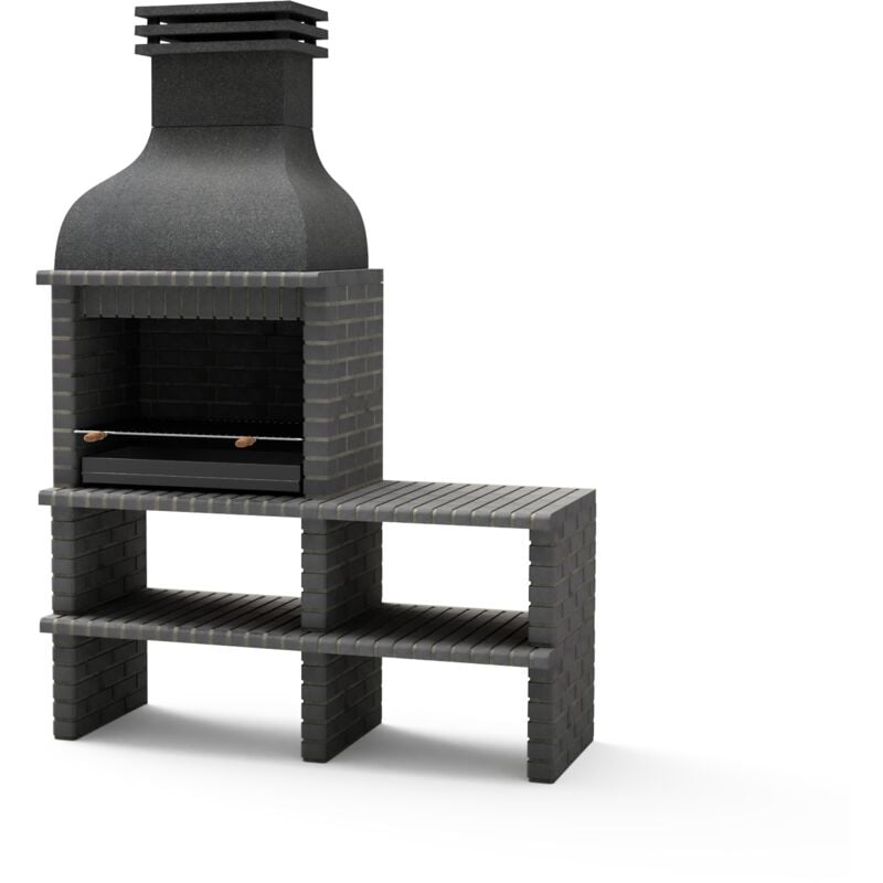 Maestro Ferretero - movelar - Barbecue Préfabriqué à Bois et Charbon Modèle benhaddou plus avec support latéral complet et avec Grill (Gris Foncé