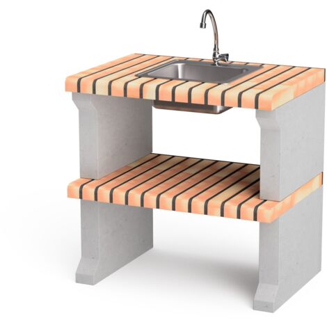 MOVELAR - Caballete lateral, lavabo y grifo Alcoa Plus XL para Barbacoa de Obra Prefabricada (Gris, naranja - 86,5 x 58 x 58 cm) - Uso en Exteriores