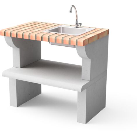 MOVELAR - Évier et robinet avec tréteau latéral Maipú Plus XL pour Barbecue en Béton Préfabriqué (Gris, orange - 86,5 x 58 x 58 cm) - Usage Extérieur