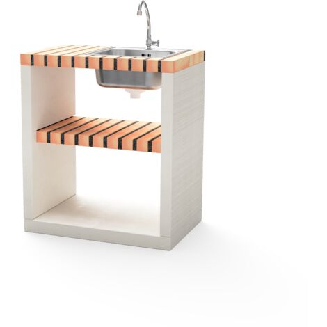 MOVELAR - Évier et robinet Bancada Nola pour Barbecue en Béton Préfabriqué (Blanc, orange - 70 x 47 x 47 cm) - Usage Extérieur