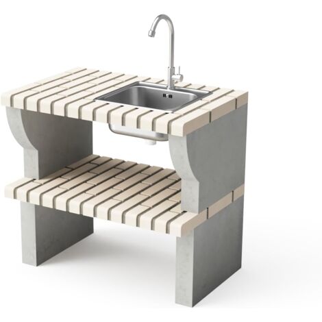 MOVELAR - Fregadero y grifo de pedestal Bailen Plus para Barbacoa de Obra Prefabricada (Beige, Gris - 86,5 x 58 x 58 cm) - Uso en Exteriores