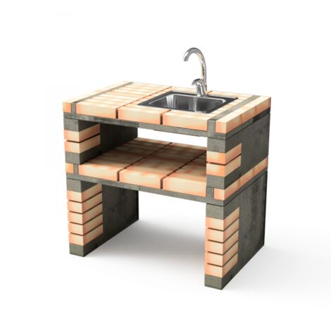 MOVELAR - Module avec évier et robinet, support latéral Californi Plus pour Barbecue en Béton Préfabriqué (Gris, orange - 86,5 x 58 x 58 cm) - Usage Extérieur