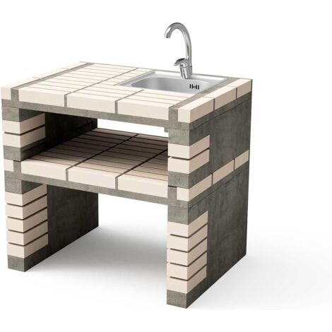 MOVELAR - Module California Plus XL avec support latéral pour évier et robinet pour Barbecue en Béton Préfabriqué (Beige, Gris - 86,5 x 64 x 64 cm) - Usage Extérieur