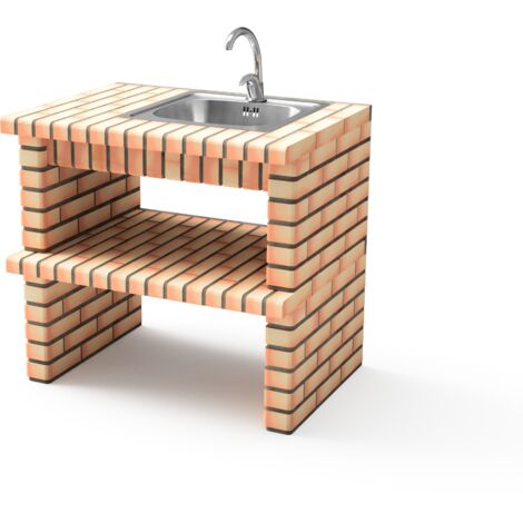 MOVELAR - Module Luxor avec support latéral pour évier et robinet pour Barbecue en Béton Préfabriqué (Gris, orange - 94 x 70 x 70 cm) - Usage Extérieur