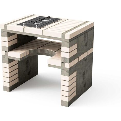 MOVELAR - Module tréteau latéral à gaz California Plus XL pour Barbecue en Béton Préfabriqué (Beige, Gris - 86,5 x 64 x 64 cm) - Usage Extérieur