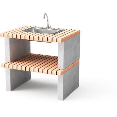 MOVELAR - Módulo lavabo y grifería Albufeira para Barbacoa de Obra Prefabricada (Gris, naranja - 95 x 70 x 70 cm) - Uso en Exteriores