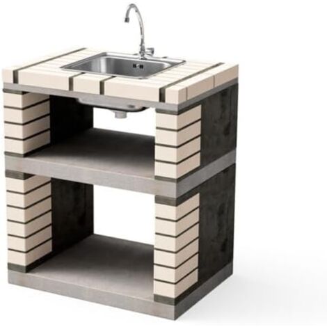 MOVELAR - Módulo Lima lavabo y grifería para Barbacoa de Obra Prefabricada (Beige, Gris - 74 x 53 x 53 cm) - Uso en Exteriores