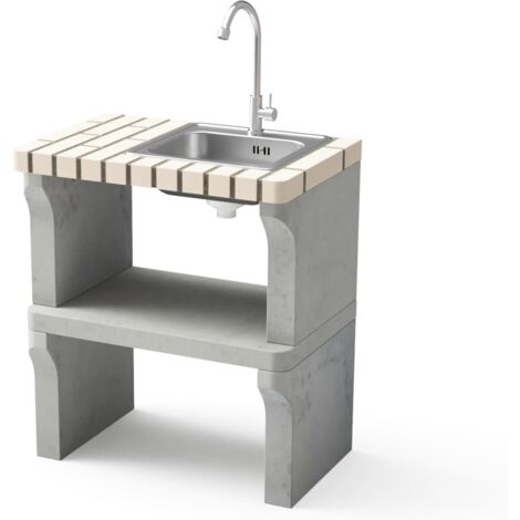 MOVELAR - Nuevo módulo Iberia con caballete lateral, lavabo y grifo para Barbacoa de Obra Prefabricada (Beige, Gris - 70 x 47 x 47 cm) - Uso en Exteriores