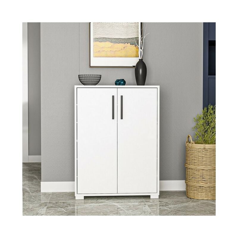 

Movil multiusos Lupa - con puertas, estantes, estantes - sala de estar, entrada - Negro, Blanco en Madera, 72 x 35 x 97 cm