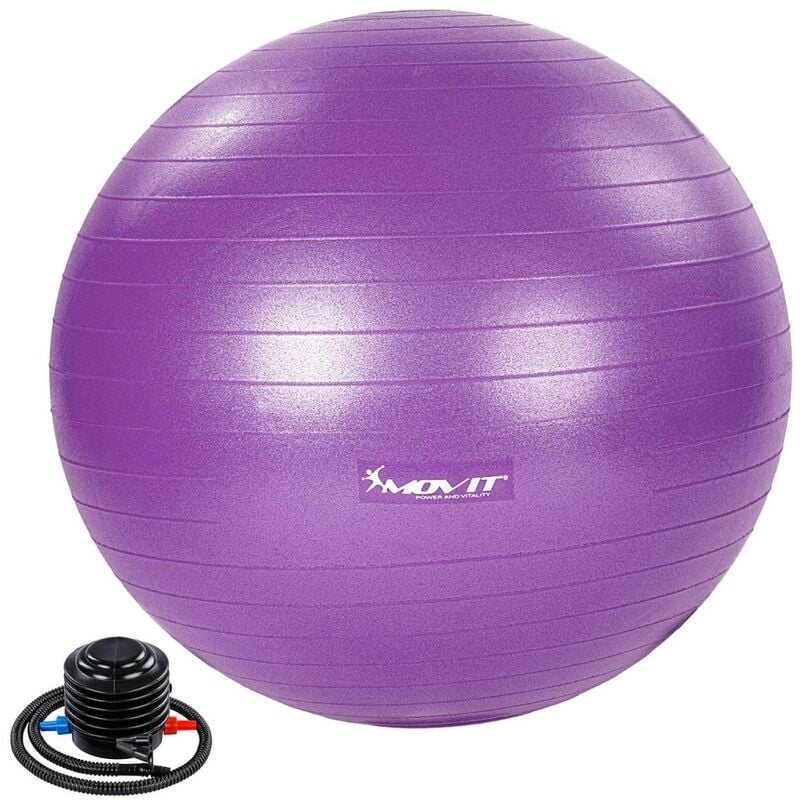 Movit® Ballon d'Exercice - avec Pompe à Pied, 65 cm, Antidéflagrant, Charge Max 500 kg, Violet - Ballon de Gym, Balle de Pilates, Fitness, Yoga,