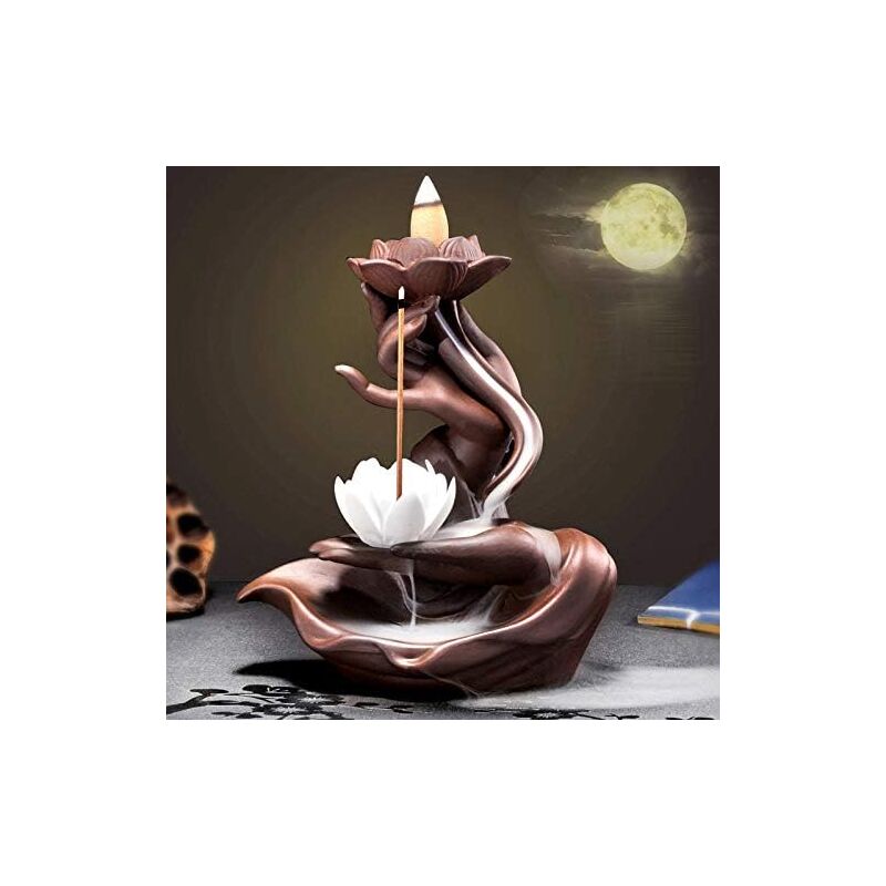 Brleur d'encens à Contre-Courant en Céramique Brleur d'encens Cascade Brle-encens à Refoulement Porte Encens Bouddha/Lotus pour Spa, Yoga,