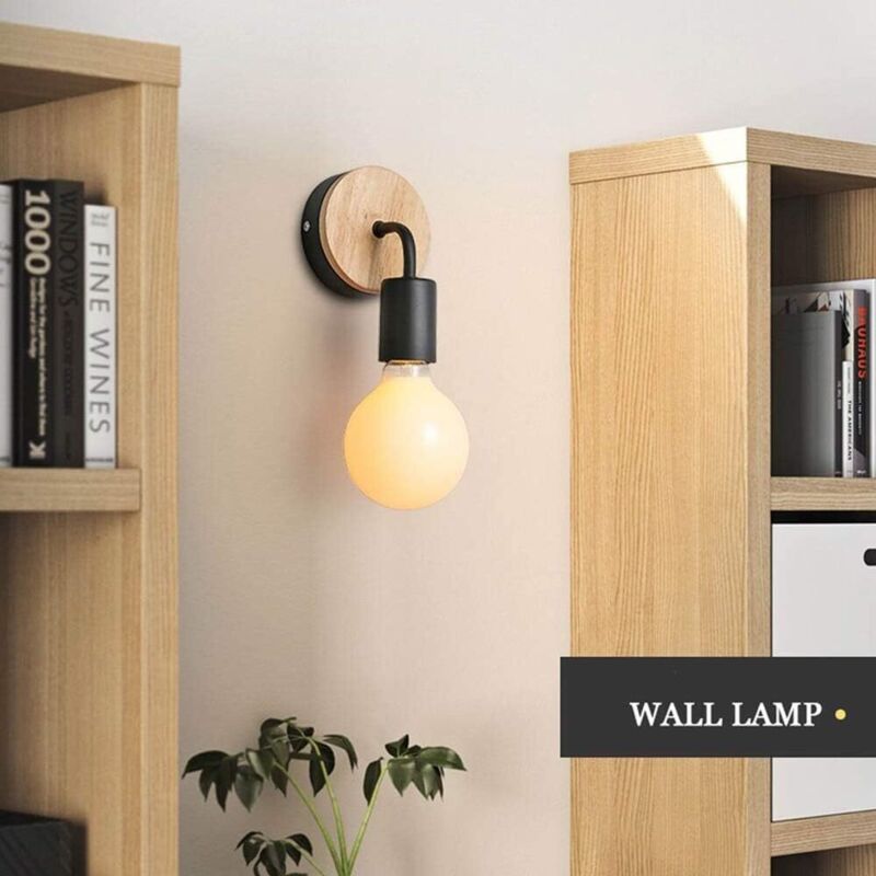 Mowze - Petite lampe murale en bois Lampe Murale Moderne Simple Lampe Industrielle en Bois Appliques Murales Decoration de la maison,Noir