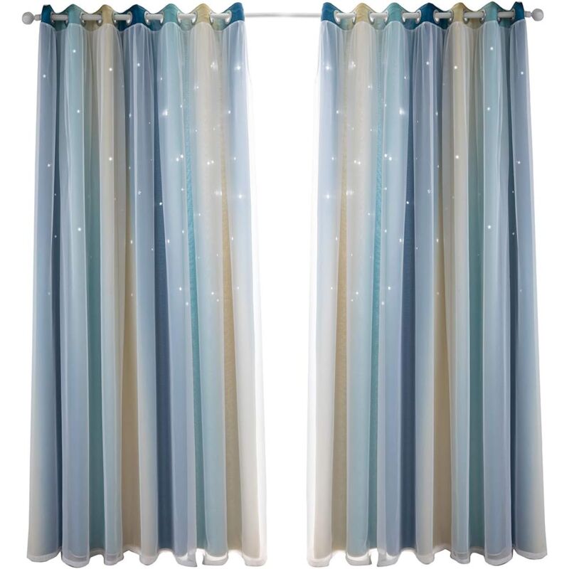 Mowze - Rideau occultant pour chambre à coucher, rideau anti-bruit, isolation thermique, rideaux opaques avec motif (53'W x 83'H (134 x 210cm), Bleu)