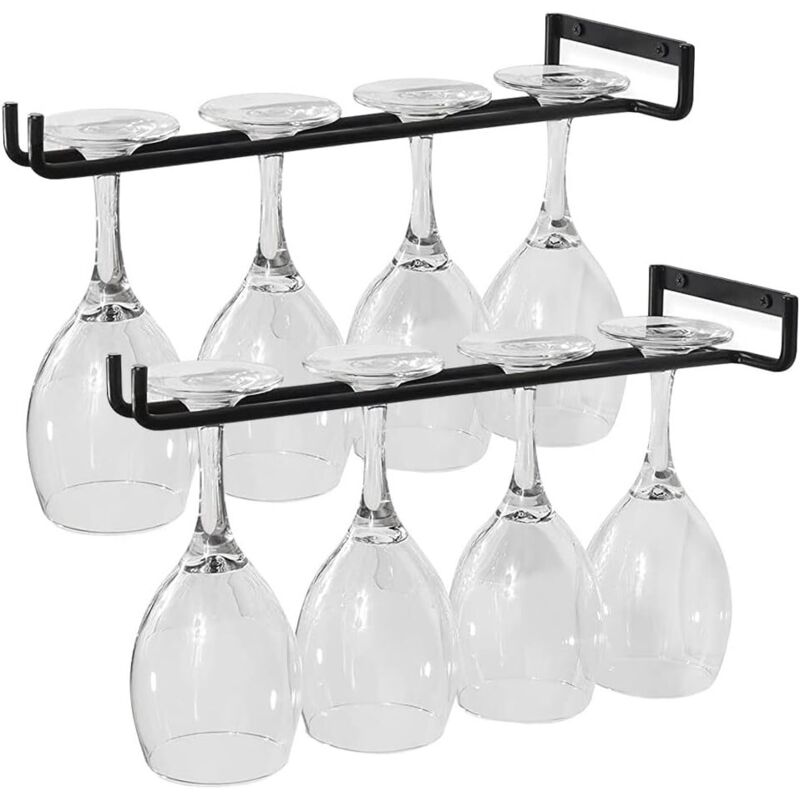 Porte-Verre à Vin , 2 PCS Porte-Verres à Pied Support de Verre avec Vis , Suspendu Support de Verre à Vin en Métal Durable Convient Pour 4 Verres