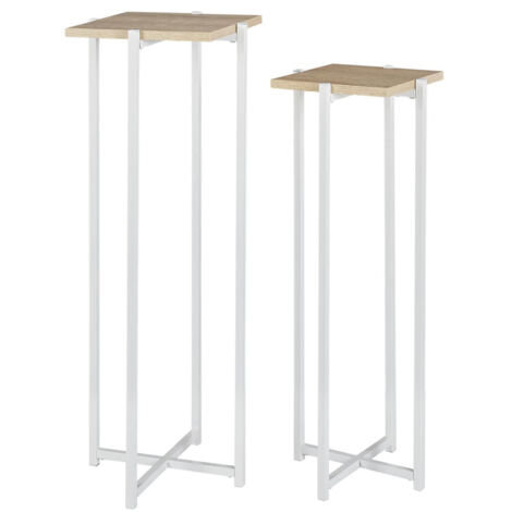 MOX - Duo de Sellettes Gigognes Industrielles Aspect Bois et Métal Blanc