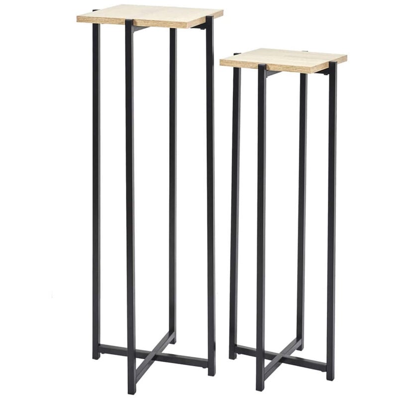 Mox - Duo de Sellettes Gigognes Industrielles Aspect Bois et Métal Noir