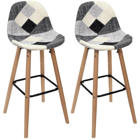 MOZAIK - Lot de 2 Tabourets Scandinaves Noirs et Blancs
