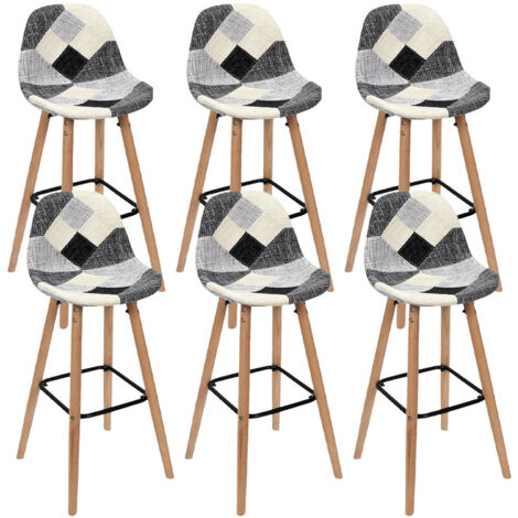 MOZAIK - Lot de 6 Tabourets Scandinaves Noirs et Blancs