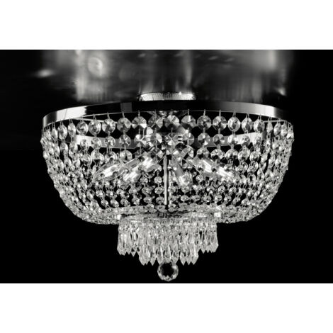 Mozart Plafonnier En Fer Et Laiton Chromé Avec Strass 6 Lumières H.37 D.50 Bl189-Pl6-Cr