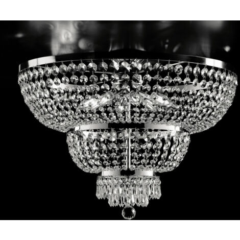 Mozart Plafonnier En Fer Et Laiton Chromé Avec Strass 8 Lumières H.48 D.65 Bl189-Pl8-Cr