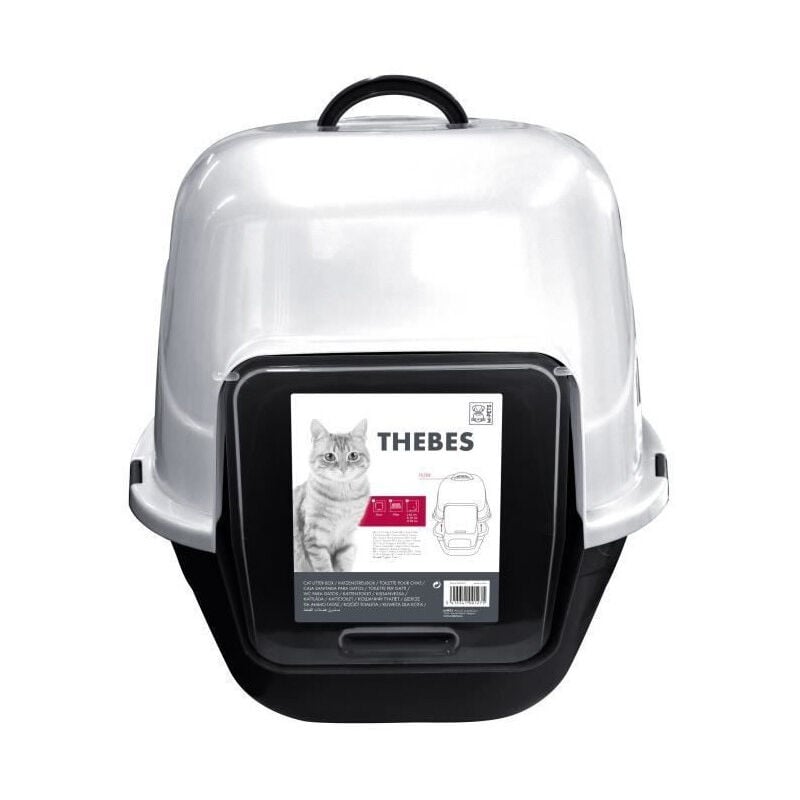 Mpets Maison de toilette Thebes - 62x53x58 cm - Noir et blanc - Pour chat