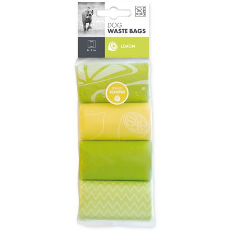 MPETS Sachets de Déjection Canines avec Poignées pour Chien Citron 4 x 15 Pièces - Lot de 6