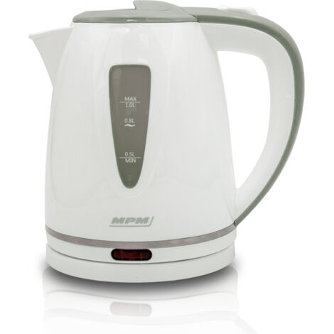 MPM MCZ-64 Bouilloire électrique 1 litre, sans BPA, résistance cachée sans fil 360º 1200W Blanc