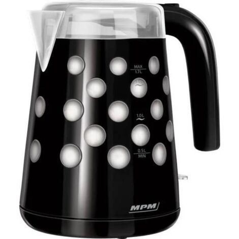 MPM MCZ-86 Bollitore elettrico senza fili, 1,7 litri, 2200W, senza BPA, nero, polimero, resistente al calore