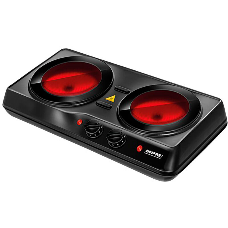 MKE-21 Cuisinière Électrique Vitrocéramique Portable, plaque 2 Feux 19 - 16,5 cm 2000W Noir - MPM