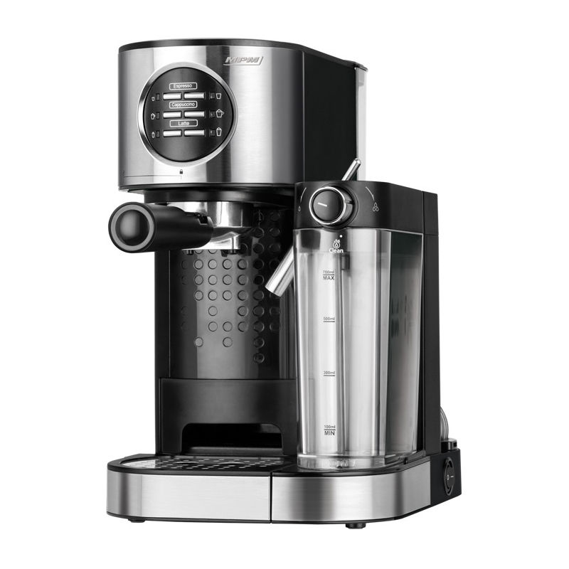 MPM - MKW-07M Cafetera Expresso Manual 15 bares, Depósito Calentar Leche 0,7L, 1,2 l, Espumador Leche, Calientatazas 1470W Negro