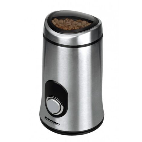 MPM MMK-02M Kleine elektrische Kaffeemühle, Edelstahlklinge, mahlt Samen, Gewürze und Nüsse, Impulsfunktion, Mahlleistung 115g /min, Behälter 50g, Edelstahl, 150W