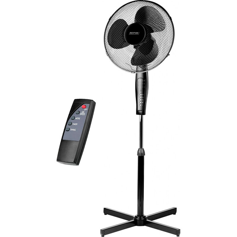 

MPM Ventilador Pie Oscilante 42 cm, 3 Velocidades, Altura Ajustable, Temporizador, Mando Distancia 50W Negro